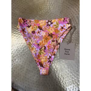 NWT Stone Fox Swim Sumatra Bikini Bottom Pink Floral Retro Pop XS High Rise